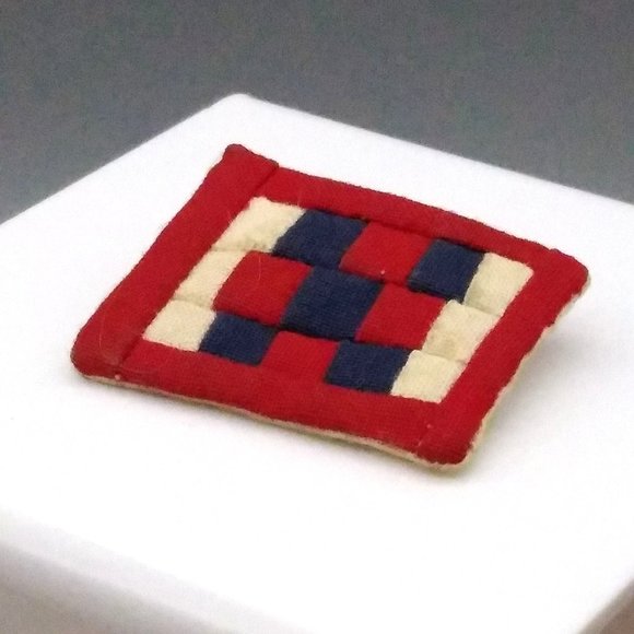 Vintage Mini Patchwork Quilt Brooch, Hand Crafted Red White and Blue Squares Pin - Picture 2 of 4